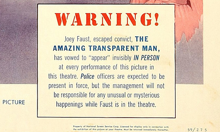 THE AMAZING TRANSPARENT MAN (1960) ballyhoo